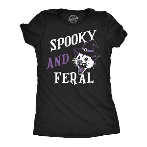 Womens Funny T Shirts Scary And Feral Sarcastic Halloween Graphic Novelty Tee For Ladies - Crazy Dog Women's T Shirt For Halloween Season - 1 of 4