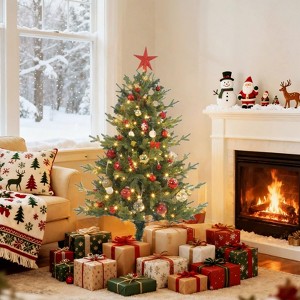Small Christmas Tree with Lights, 4ft Pre-Lit Artificial Xmas Tree with 150 LED Lights, 265 PVC & PE Branch Tips and Foldable Base, Easy Assembly - 1 of 4