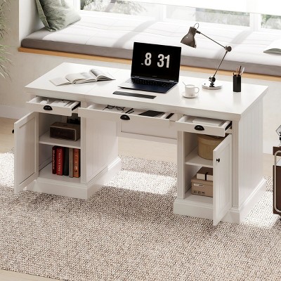 67 Inch Executive Desk,Computer Desk With 2 Storage Cabinet and 3 Drawers-Maison Boucle