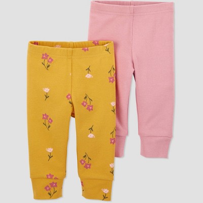 Image of Baby Girls' 2pk Floral Pull-On Pants - Just One You® made by carter's Pink/Gold 9M
