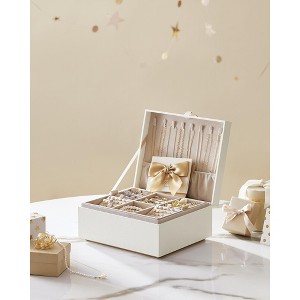 2-Tier Jewelry Organizer Box with Removable Tray & Floating Design - Compact 8.1x9.4x4.3 Inch Gift for Women - 1 of 4