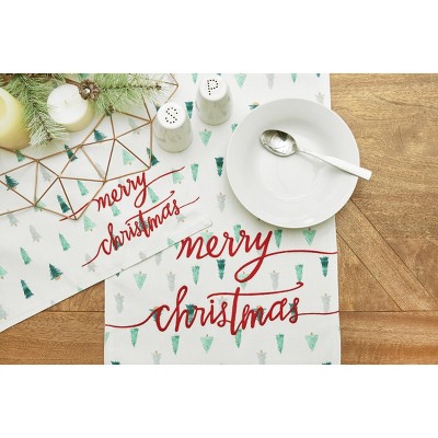 Merry Christmas Red and White Cotton Table Runner