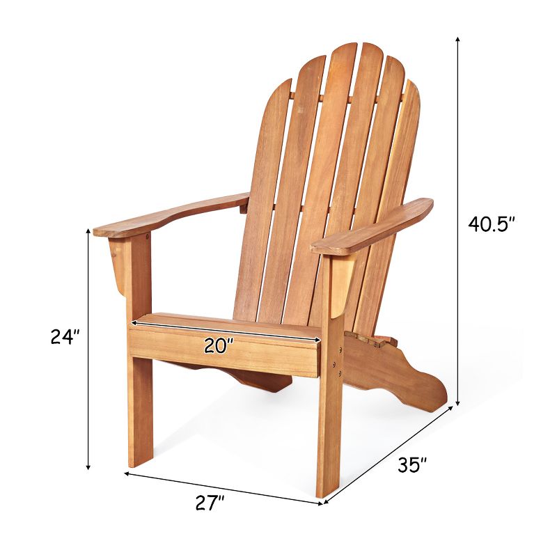 Costway Outdoor Adirondack Chair Solid Wood Durable Patio Garden Furniture GrayNaturalWhite, 3 of 10