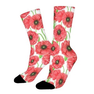 Watercolor Poppy Flower Women Printed Crew Socks Funny Funky Socks Soft Polyester Novelty Gifts for Artists Men - 1 of 1