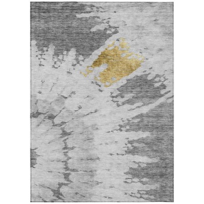 Gray Silver And Charcoal Abstract Washable Indoor Outdoor Area Rug