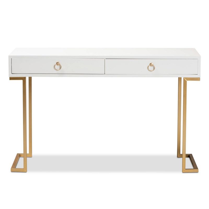 Beagan Wood and Metal 2 Drawer Console Table White/Gold - Baxton Studio, 4 of 13