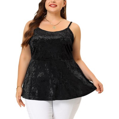 Agnes Orinda Women's Plus Size Velvet Adjustable Strap Peplum Sleeveless Camisoles
