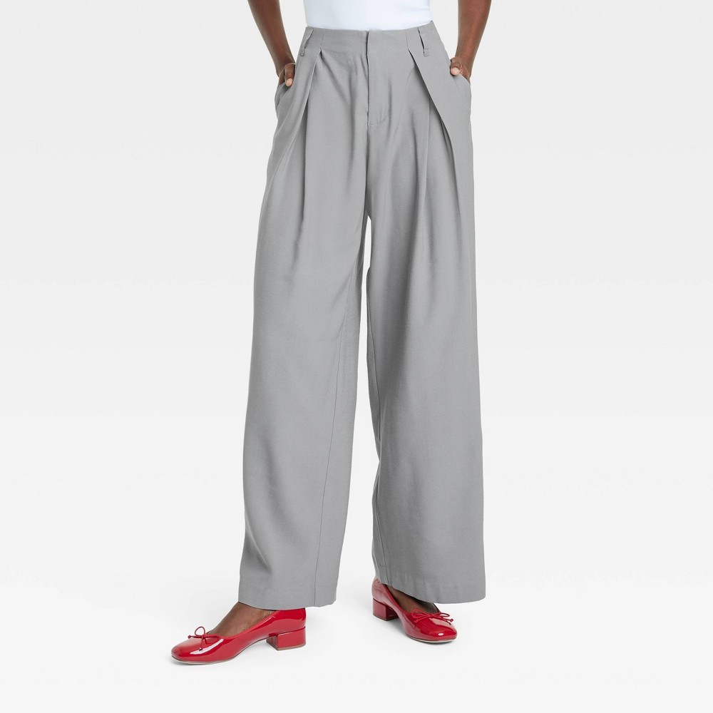 Women's High-Rise Wide Leg Pleated Front Trousers - A New Day™ Gray 14