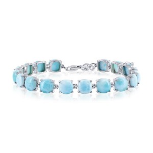 Caribbean Treasures Sterling Silver, 6.5mm 4-Prong Tennis Bracelet - Larimar - Blue 7+1 Inch - 1 of 2