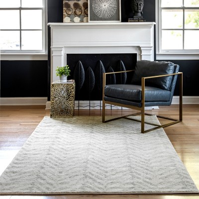 Gray Rectangular Herringbone Synthetic Area Rug 6' 7" x 9'