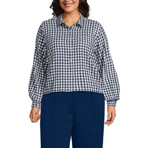 Lands' End Women's Cropped Flannel Shirt - 1 of 3