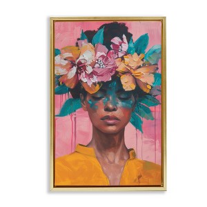 Stupell Industries Woman With Floral Headdress Black Framed Floater Canvas Wall Art - 1 of 4