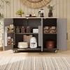 MAYEERTY Brown 51.2"W Farmhouse Kitchen Island Geometric Twill Stripe, Drop Leaf Rolling Cart Internal Rack Towel Rack - 3 of 4