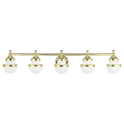 Polished Brass 5-Light Vanity with Satin Opal Glass