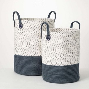 Sullivans Indigo & White Canvas Baskets Set of 2, 18"H & 18"H Gray - 1 of 4