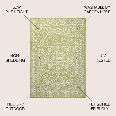 Green and Cream Synthetic Medallion Flat Woven Area Rug
