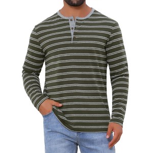 INSPIRE CHIC Men's Casual Long Sleeve Contrasting Colors Striped Henley T-Shirts - 1 of 4