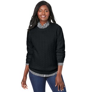 Jessica London Women's Plus Size Cable Crewneck Sweater - 1 of 4