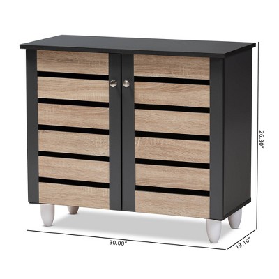 Two-Tone Oak and Dark Gray 2-Door Shoe Storage Cabinet