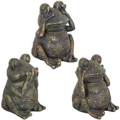 Sunnydaze 14" Indoor/Outdoor 3 Wise Frogs Statue Trio Set - Hear no Evil, See No Evil, Speak No Evil
