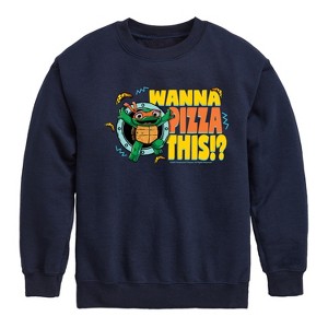 Boys' - Teenage Mutant Ninja Turtles Mutant Mayhem - Mikey Wanna Pizza This Graphic Long Sleeve Fleece Sweatshirt - 1 of 3