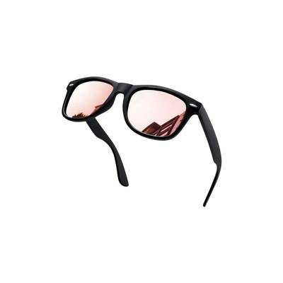 Attop Polarized Sunglasses Retro Square Design Sunglasses UV400 Fashion, Black Frame, Pink Lenses