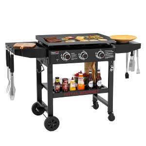 RoyalGourmet 3-Burner Propane Gas Griddle with Collapsible Side Shelves GB3000HTG Black - 1 of 4
