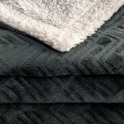 Charcoal Reversible Sherpa Fleece and Velvet Plush Throw Blanket