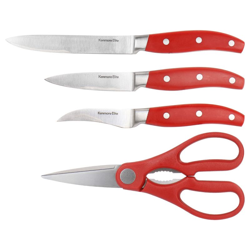 Kenmore Elite 18 Piece Stainless Steel Cutlery and Wood Block Set in Red, 5 of 9