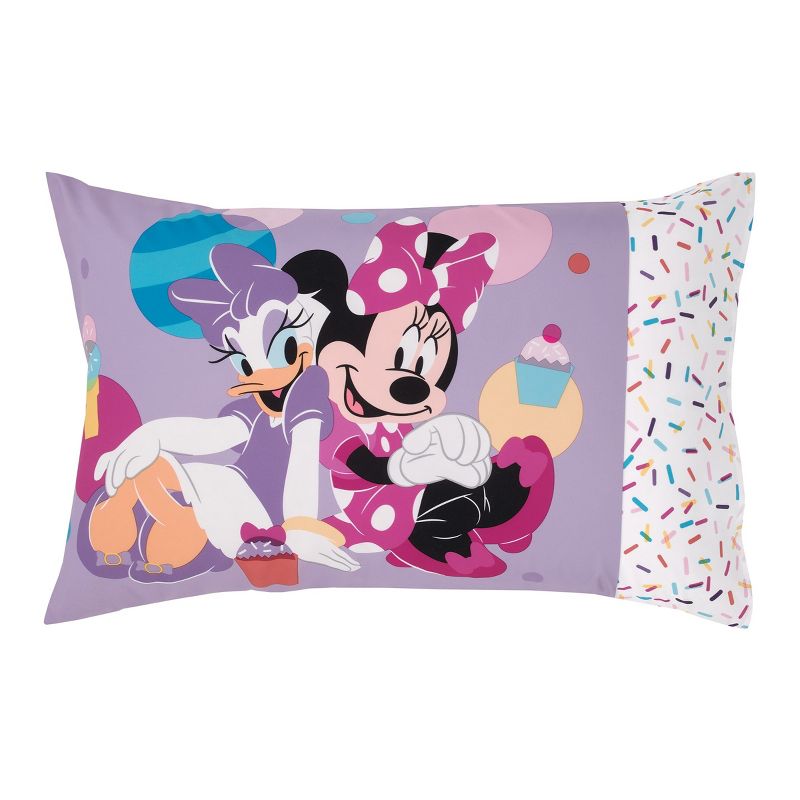 Disney Minnie Mouse Let's Party Pink, Lavender, and White 2 Piece Toddler Sheet Set - Fitted Bottom Sheet and Reversible Pillowcase, 3 of 7