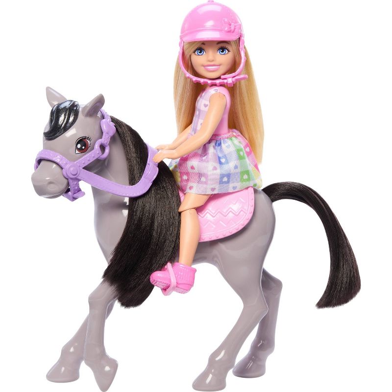 Barbie Chelsea Doll &#38; Horse Toy Set, Includes Helmet Accessory, Doll Bends at Knees to &#34;Ride&#34; Pony, 1 of 7