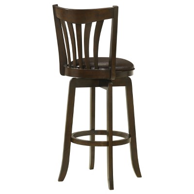 Dark Brown Wood Swivel Bar Stool with Faux Leather Seat