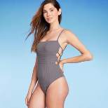 Women's Square Neck Strappy Side Ribbed One Piece Swimsuit - Shade & Shore™