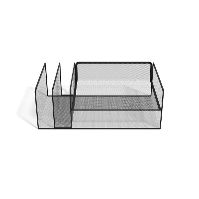 Matte Black Metal Mesh 4-Compartment Letter Tray Sorter