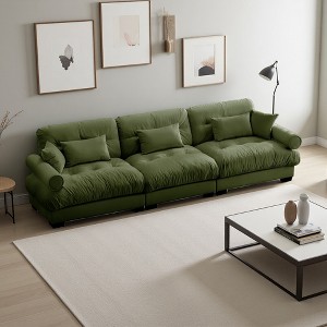 Extra-Large Velvet 3-Seater Sofa with Bolster Arms & Pillows - 1 of 4