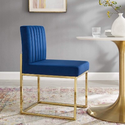 Navy Velvet Upholstered Side Chair with Gold Metal Frame