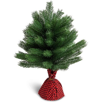 Okuna Outpost Mini Christmas Decoration Pine Tree, Buffalo Plaid Wrapped Plants (17 in)