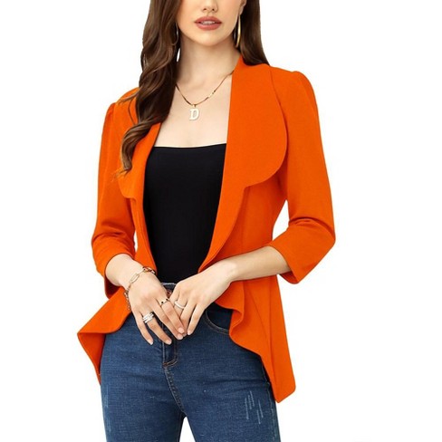 Whizmax Women s Business Casual Blazer 3 4 Sleeve Dressy Open Front Work Office Cardigan Cropped Suit Jacket Orange M Target