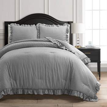 Lush Decor 3pc Reyna Stripe Reversible Comforter Bedding Set Gray/White