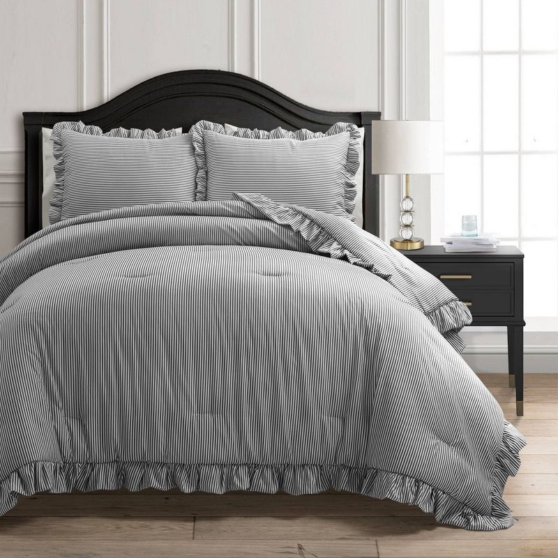 Lush Decor 3pc Reyna Stripe Reversible Comforter Bedding Set Gray/White, 1 of 7
