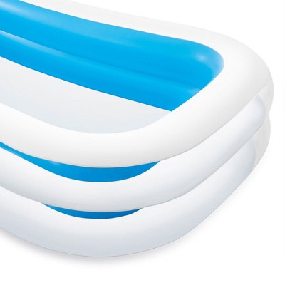 Blue and White Rectangular Inflatable Family Pool with Vinyl Liner