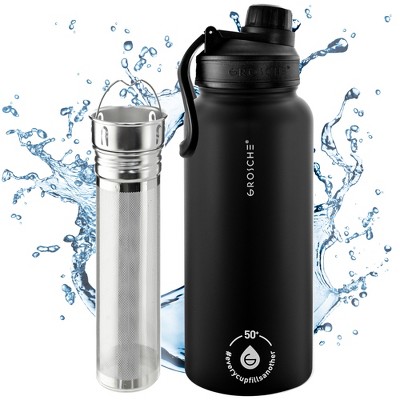 GROSCHE Chicago Steel 16 oz. Infusion Water Bottle Insulated Water Bottle Tea and Fruit Infuser Water Bottle Stainless Steel Flask