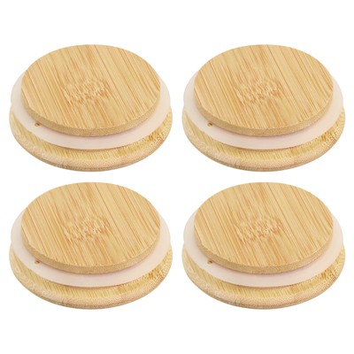 Unique Bargains Wide Mouth Mason Jar Bamboo Lids with Silicone Sealing Rings 4 Pcs
