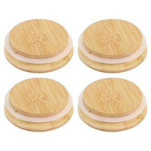 Unique Bargains Wide Mouth Mason Jar Bamboo Lids with Silicone Sealing Rings 4 Pcs - 1 of 4