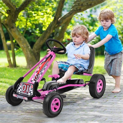 Pink and Black Adjustable Pedal Powered Kids Go Kart