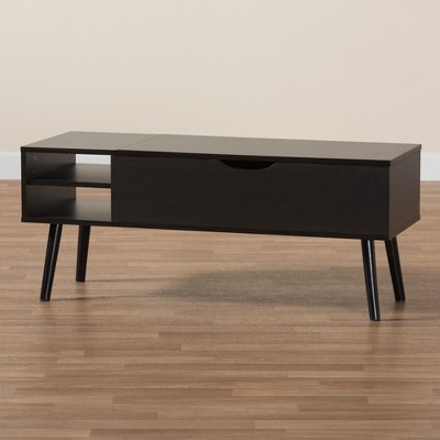 Roden Modern Two-Tone Black and Espresso Rectangular Wood Coffee Table with Lift-Top Storage
