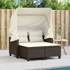 vidaXL Patio Loveseat with Canopy/Stools - 2-Seater Brown Poly Rattan Sofa - Outdoor Comfort Furniture Set with Washable Cushions - 3 of 4