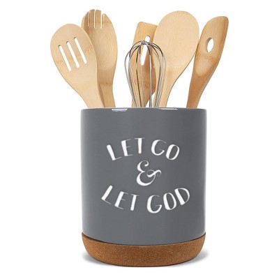 Elanze Designs Let Go God Grey X-Large Cork Bottom Kitchen Utensil Holder