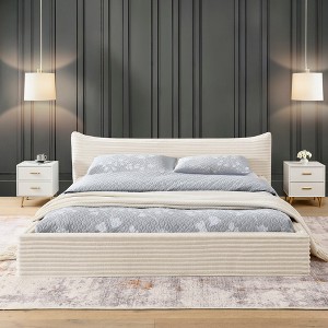 Velvet Grounded Bed Frame with Thickness Headboard, Upholstered Platform Bed with Solid Wood Frame Support for Bedroom, No Box Spring Needed - 1 of 4