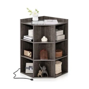 Grey three-layer corner cabinet with charging station - 1 of 4